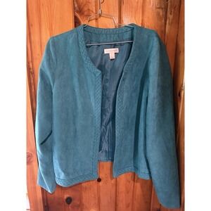 Christopher Banks Top Jacket Size Large Blue Open Front Long Sleeve Lined Career